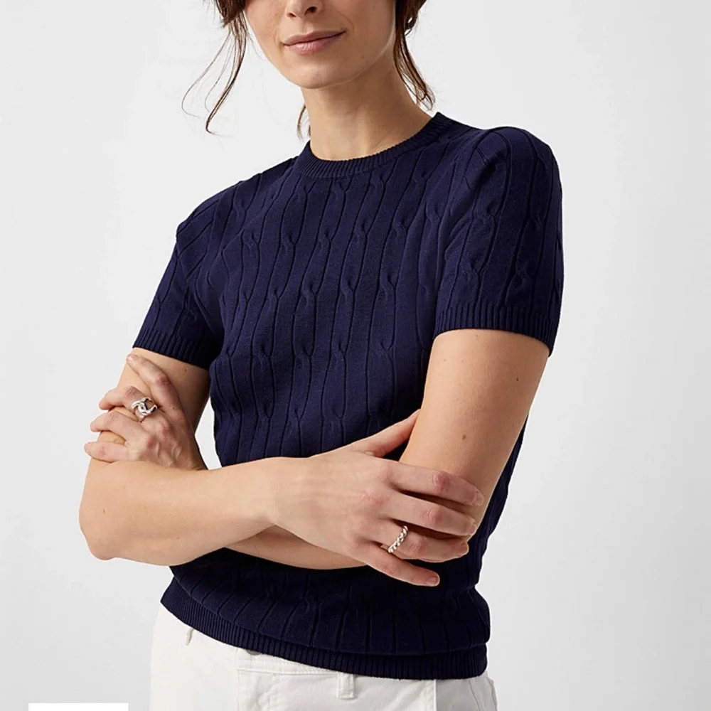 Navy Vintage Knit Tee Top - Picture 2 of 7